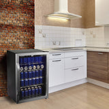 Hamilton Beach, 43 Bottle, Curved Shelves, Wine Fridge, Glass Door, Wooden Shelves, Stainless Steel