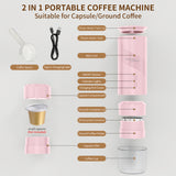 Magnavox Home, 2 in 1 Coffee Maker Combo, USB Rechargeable, PINK