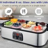 Magnavox Home, Digital Yogurt Maker Machine, 8 Glass Jars, Stainless steel