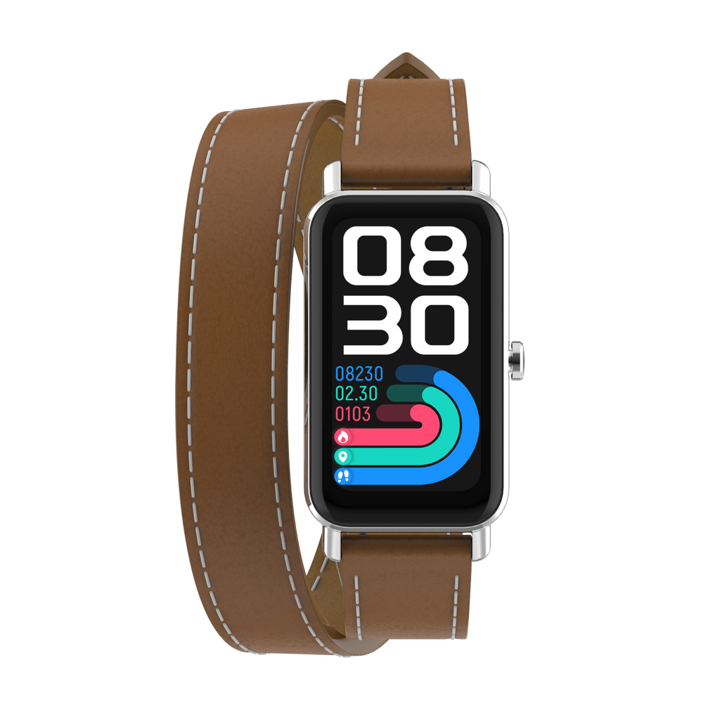 Proscan, Bluetooth®  1.47" IPS Smart Touch Screen Watch, With Blood Oxygen Monitor, Brown Double Wrap Leather Strap