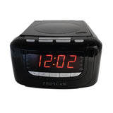 Proscan, CD Player Dual Alarm Clock Radio, USB Charging, Black