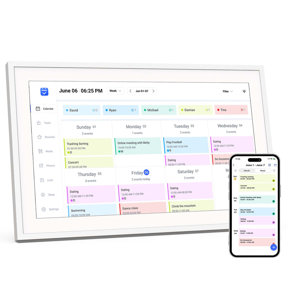 15.6"  Smart Family Calendar Wi-Fi Cloud Digital Picture Frame, White