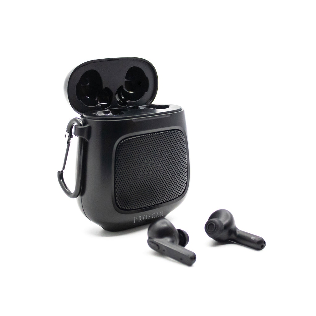 Proscan Elite, TWS Bluetooth® Stereo Earbuds, With Speaker Case, Black