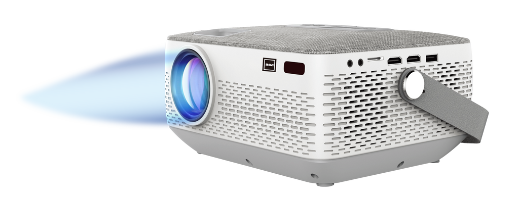 RCA, 720p Bluetooth®  Home Theater Projector, Built-In Rechargable Battery, White/Grey